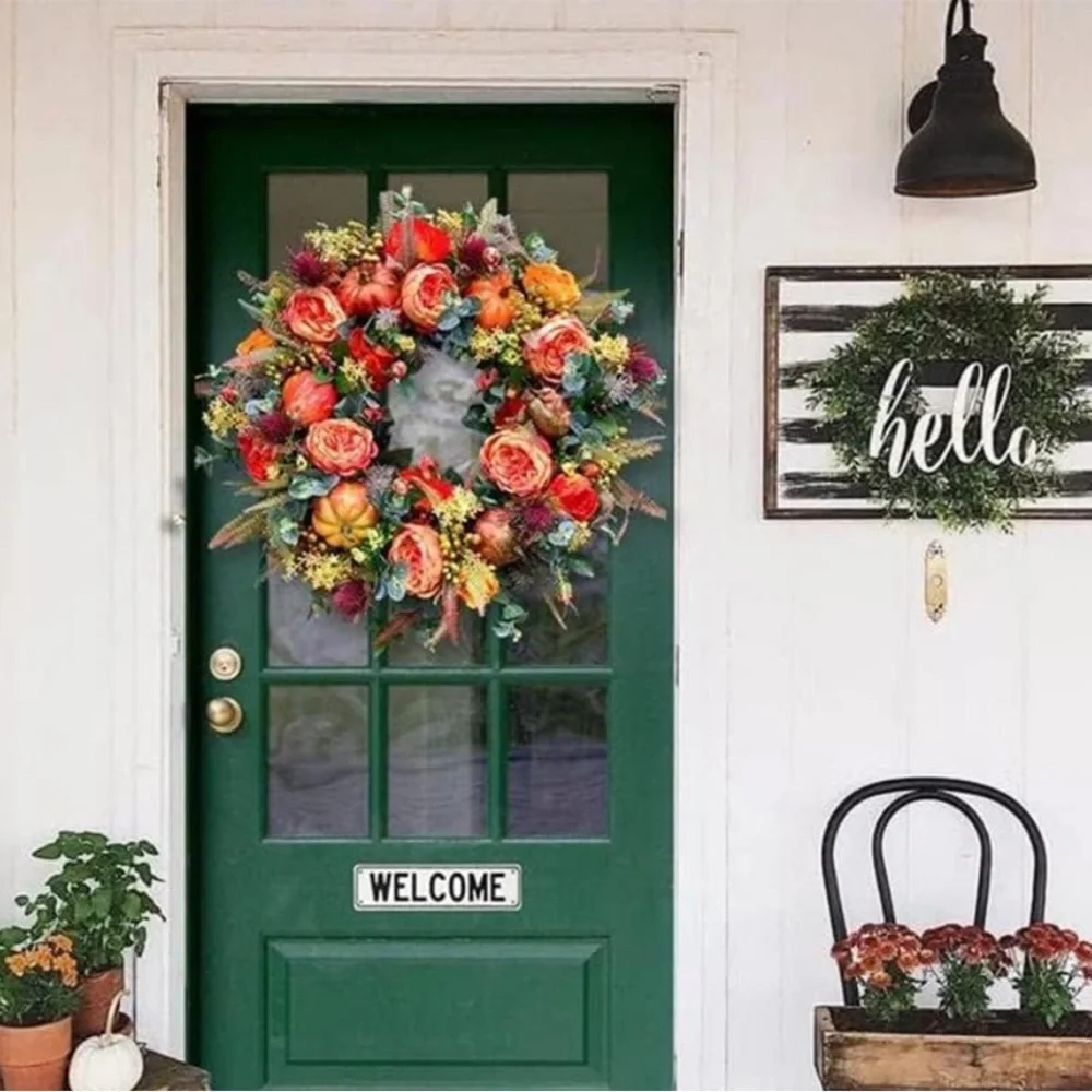 Autumn Floral Wreath with Pumpkins